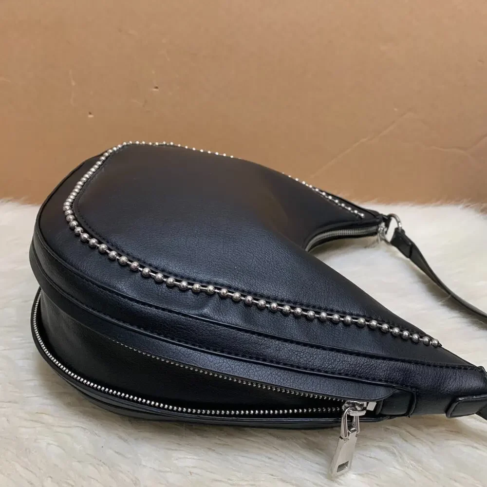 I.N.C. Black Vegan Leather Expandable KOLLEENE Ball Chain Hobo XB